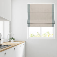 Load image into Gallery viewer, Ara Bordered Natural & Duck Egg Lined Roman Blind