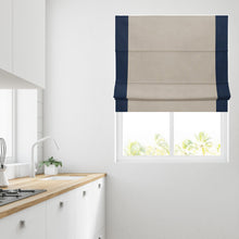 Load image into Gallery viewer, Ara Bordered Natural & Navy Lined Roman Blind