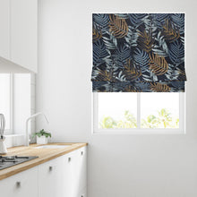 Load image into Gallery viewer, Forest Leaf Navy Lined Roman Blind