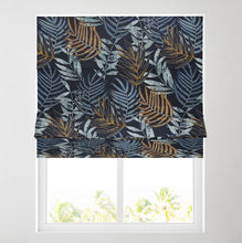 Load image into Gallery viewer, Forest Leaf Navy Lined Roman Blind