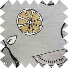 Load image into Gallery viewer, Grey & Ochre Fruits Thermal Blackout Roller Blind