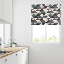 Load image into Gallery viewer, Multi Blue Triangle Thermal Blackout Roller Blind