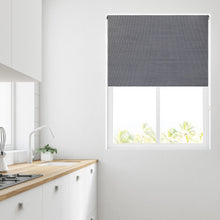Load image into Gallery viewer, Navy Embroidered Thermal Blackout Roller Blind