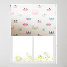 Load image into Gallery viewer, Colourful Owls Polka-Dot Thermal Blackout Roller Blind