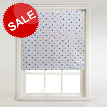 Load image into Gallery viewer, Polka Blue Thermal Blackout Roller Blind