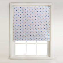 Load image into Gallery viewer, Polka Blue Thermal Blackout Roller Blind & Metal Bracket Fittings