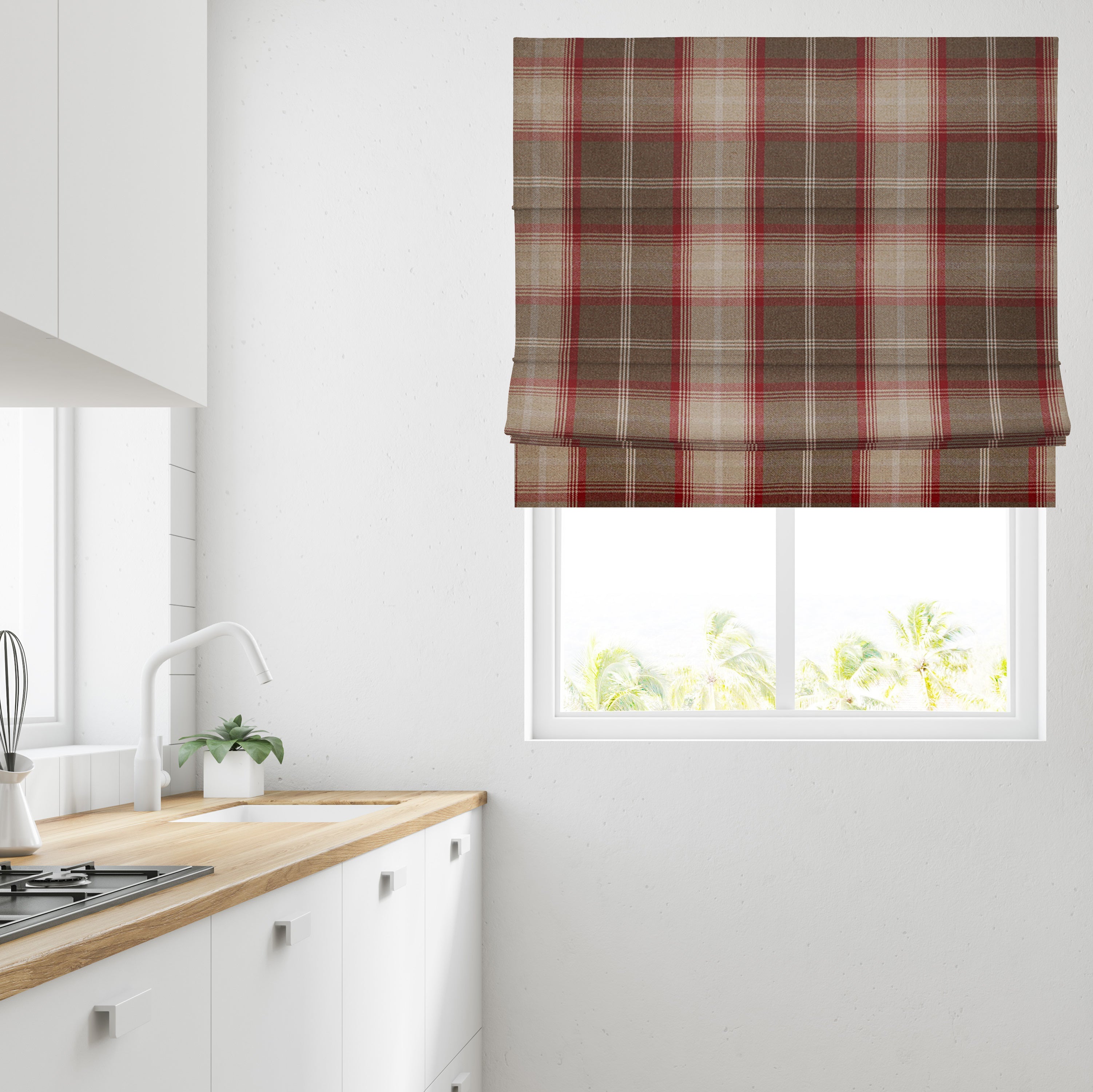 Tartan Check Red Lined Roman Blind