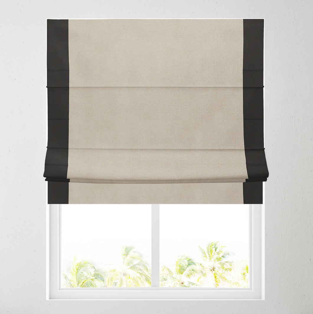 Ara Bordered  Natural & Black Lined Roman Blind