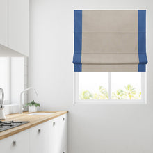 Load image into Gallery viewer, Ara Bordered Natural &amp; Classic Blue Lined Roman Blind
