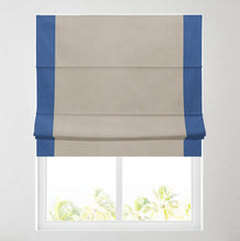 Load image into Gallery viewer, Ara Bordered Natural &amp; Classic Blue Lined Roman Blind
