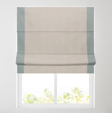 Load image into Gallery viewer, Ara Bordered Natural &amp; Duck Egg Lined Roman Blind
