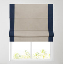 Load image into Gallery viewer, Ara Bordered Natural &amp; Navy Lined Roman Blind

