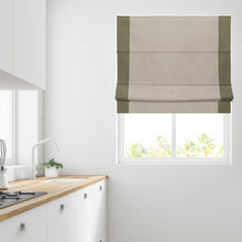 Load image into Gallery viewer, Ara Bordered Natural &amp; Olive Lined Roman Blind
