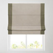 Load image into Gallery viewer, Ara Bordered Natural &amp; Olive Lined Roman Blind
