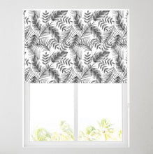 Load image into Gallery viewer, Black / White Palm Leaf Thermal Blackout Roller Blind
