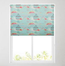 Load image into Gallery viewer, Blue Floral Birdcage Thermal Blackout Roller Blind
