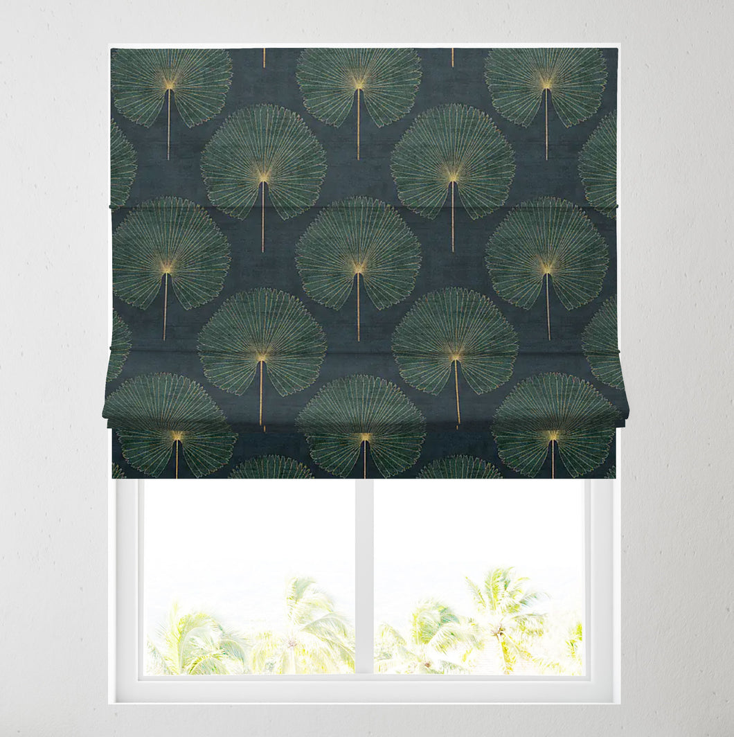 Green Fan Leaf Lined Roman Blind