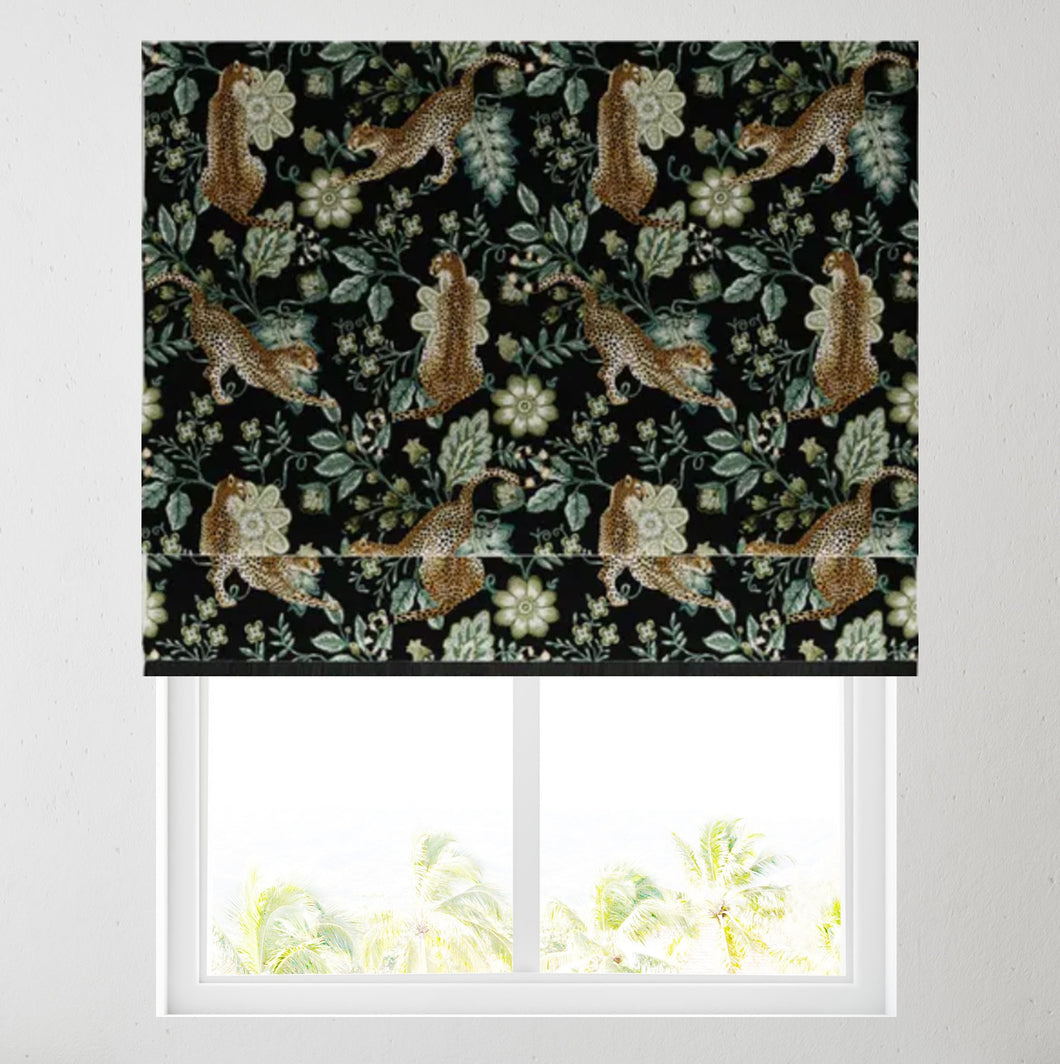 Green Cheetah Lined Roman Blind