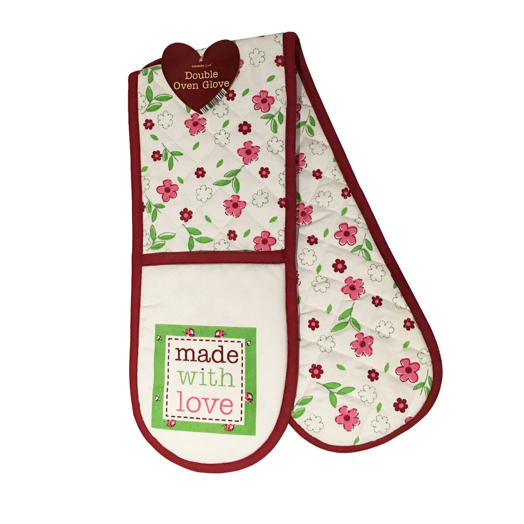 'Made With Love' - Floral - Luxury Padded Double Oven Glove by Country Club