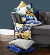 Load image into Gallery viewer, Solas Blue &amp; Ochre Duck Feather Filled Cushion 45cm x 45cm
