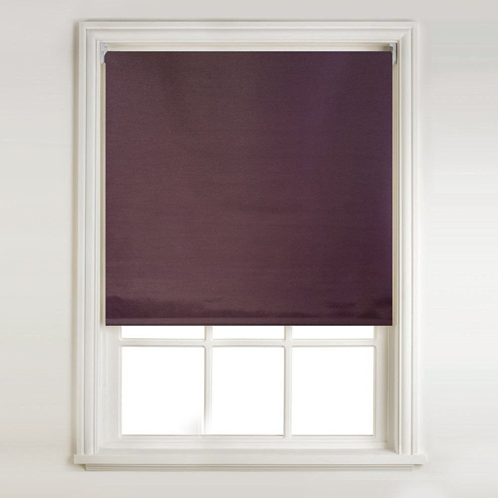 Aubergine Faux Silk Thermal Blackout Roller Blind & Metal Bracket Fittings