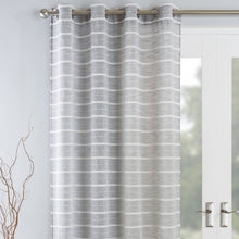 Load image into Gallery viewer, Antigua Grey Stripe Eyelet Voile Curtain Panel
