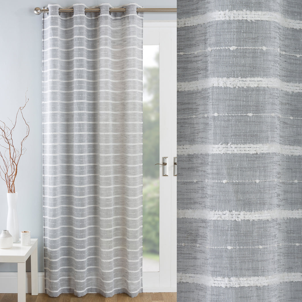 Antigua Grey Stripe Eyelet Voile Curtain Panel