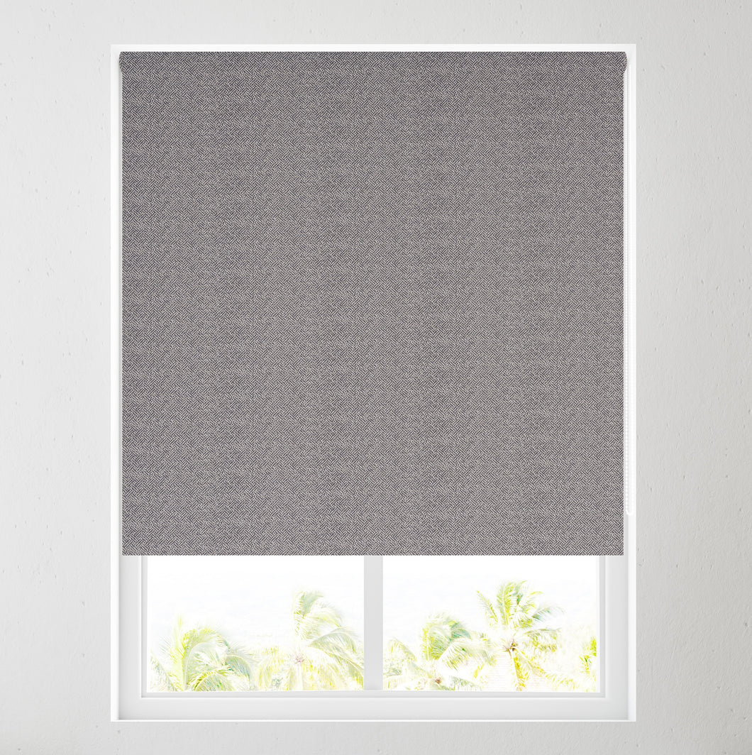 Herringbone Charcoal Grey Textured Weave Thermal Roller Blind
