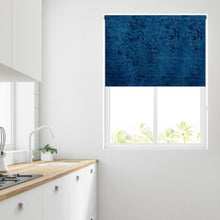 Load image into Gallery viewer, Blue Crushed Faux Velvet Thermal Roller Blind
