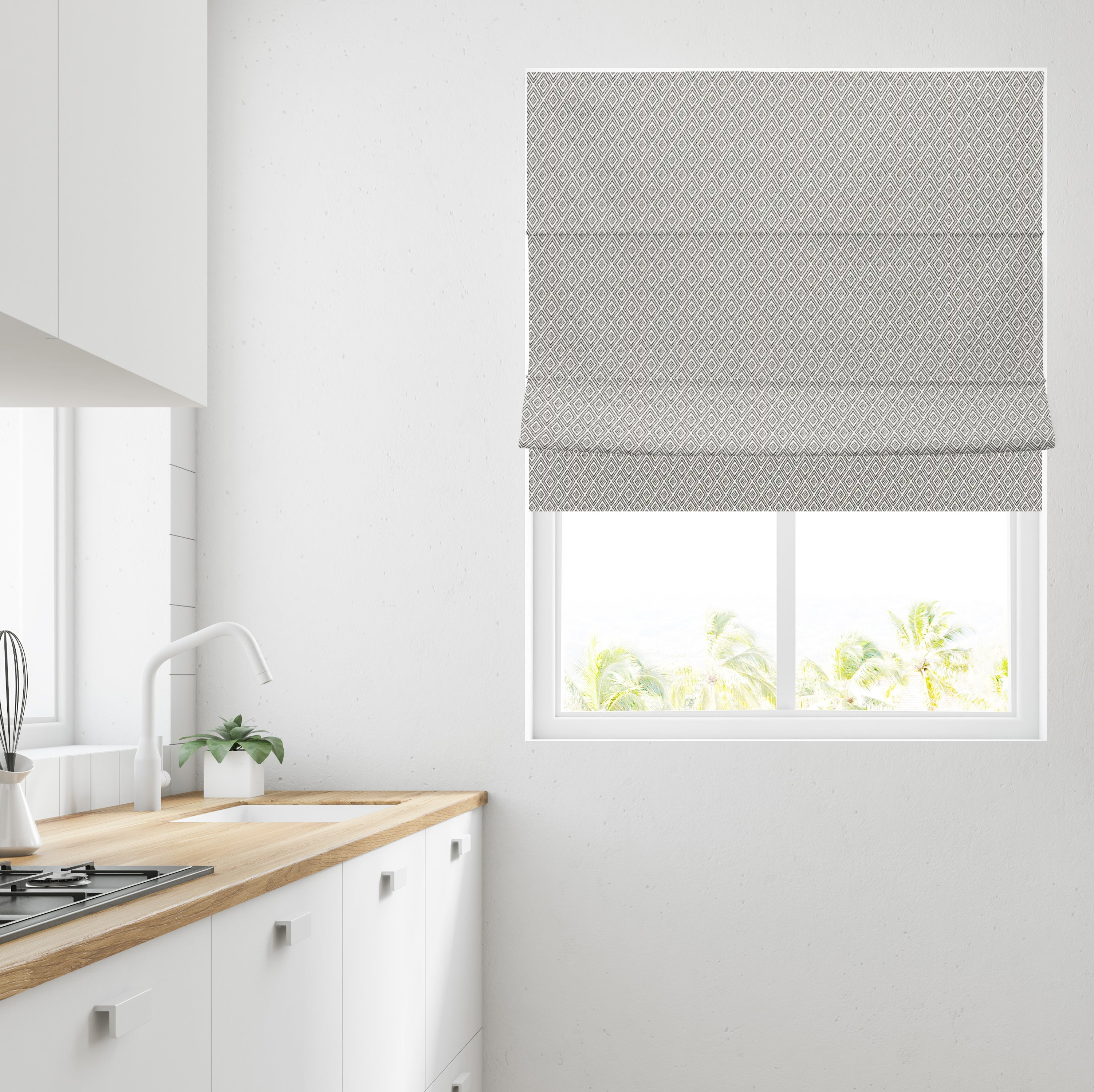 Diamond Weave Grey Fully Lined Roman Blind