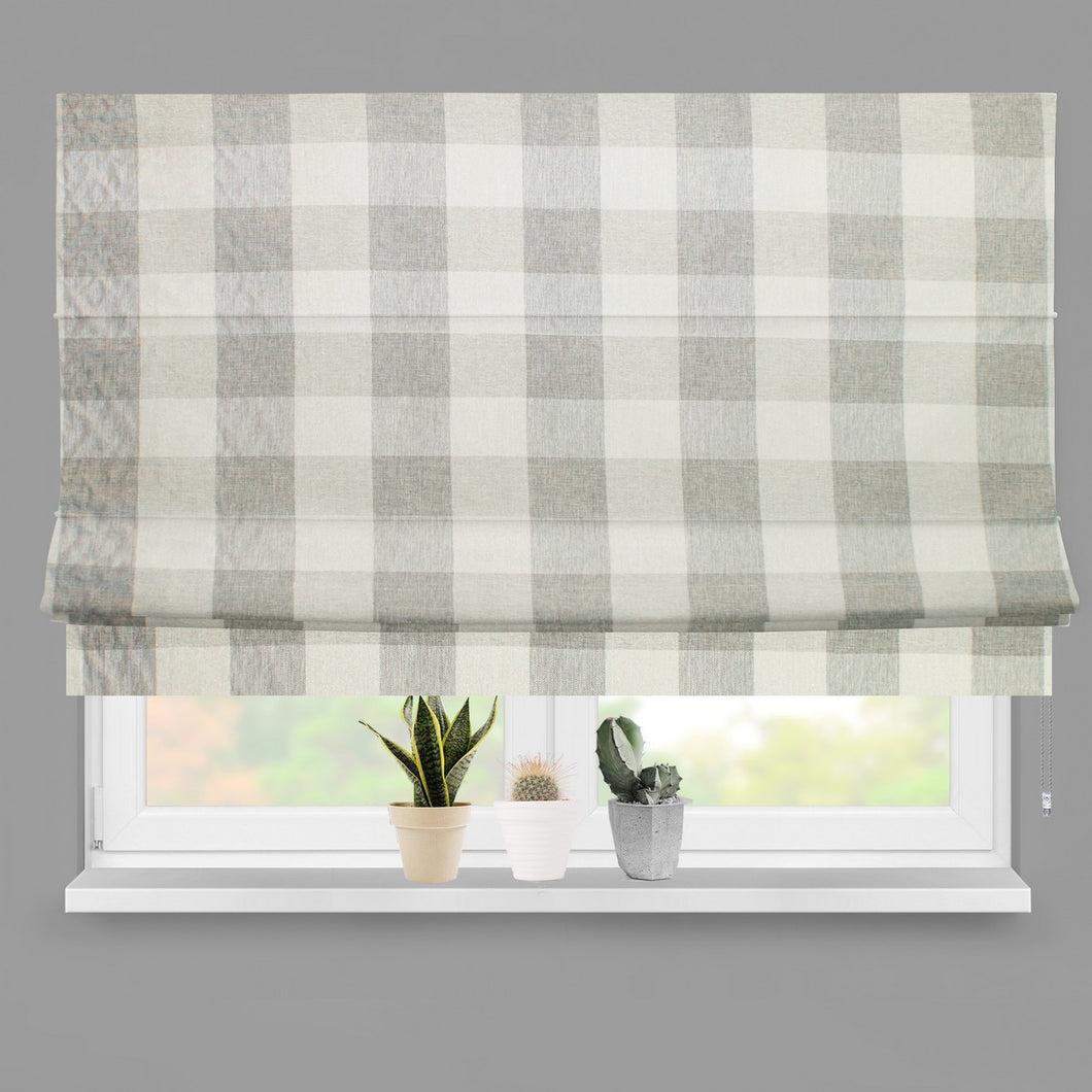Grey Chenille Check Lined Roman Blind