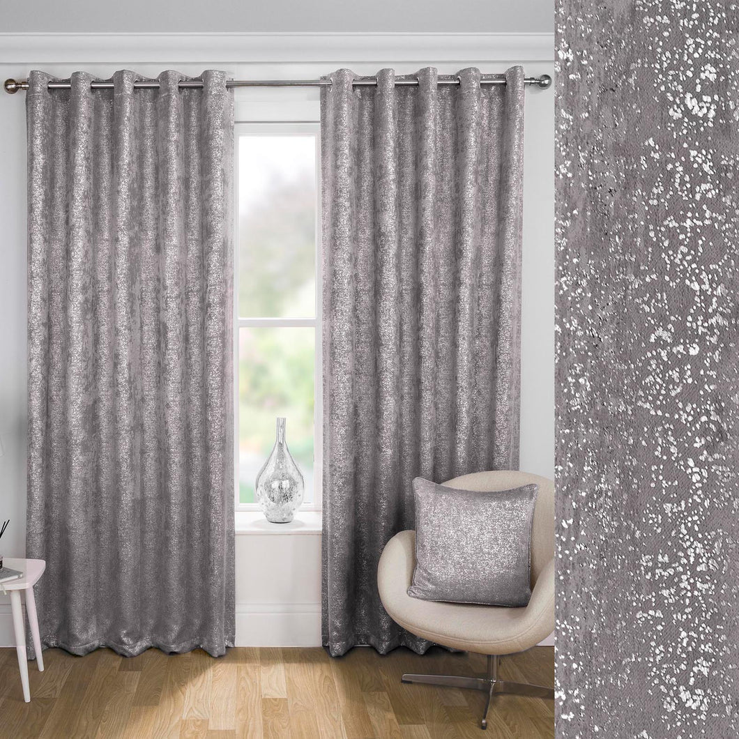 Halo Shimmer Grey Self Lined Curtains
