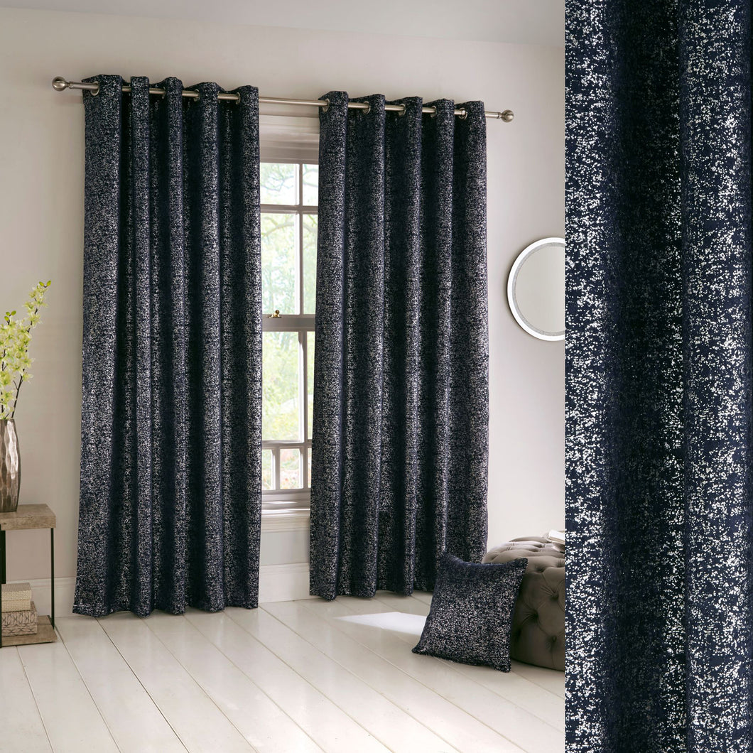 Halo Shimmer Navy Self Lined Curtains