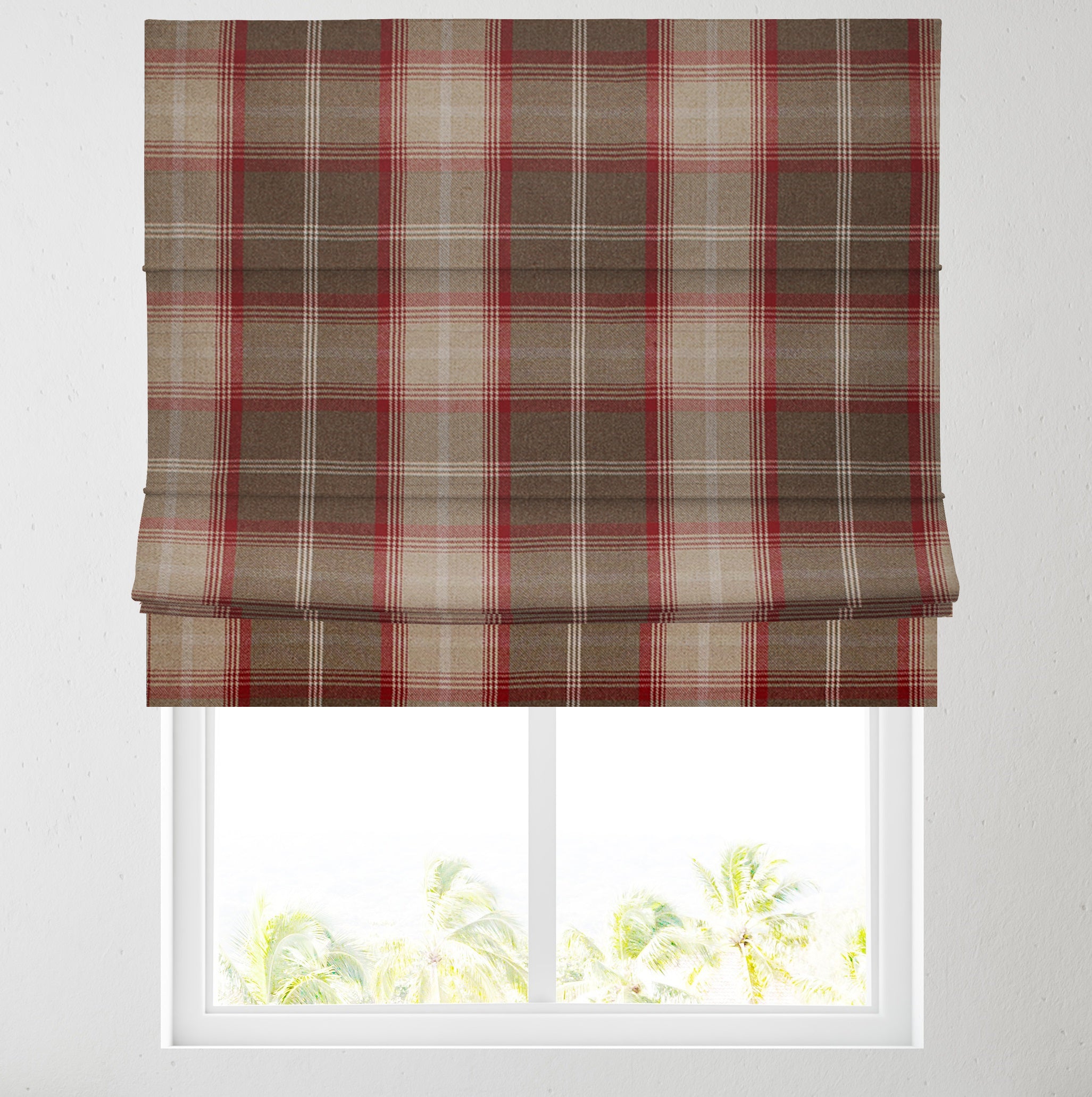 Tartan Check Red Lined Roman Blind