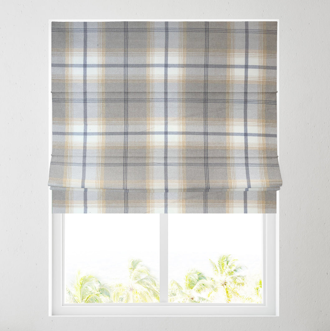 Tartan Check Ochre Lined Roman Blind
