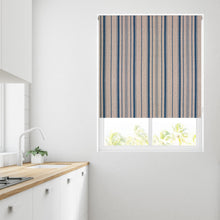 Load image into Gallery viewer, Linen Stripe Blue Thermal Blackout Roller Blind
