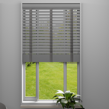 Load image into Gallery viewer, Mission Grey Fine Grain Faux Wood Venetian Blind with Tapes
