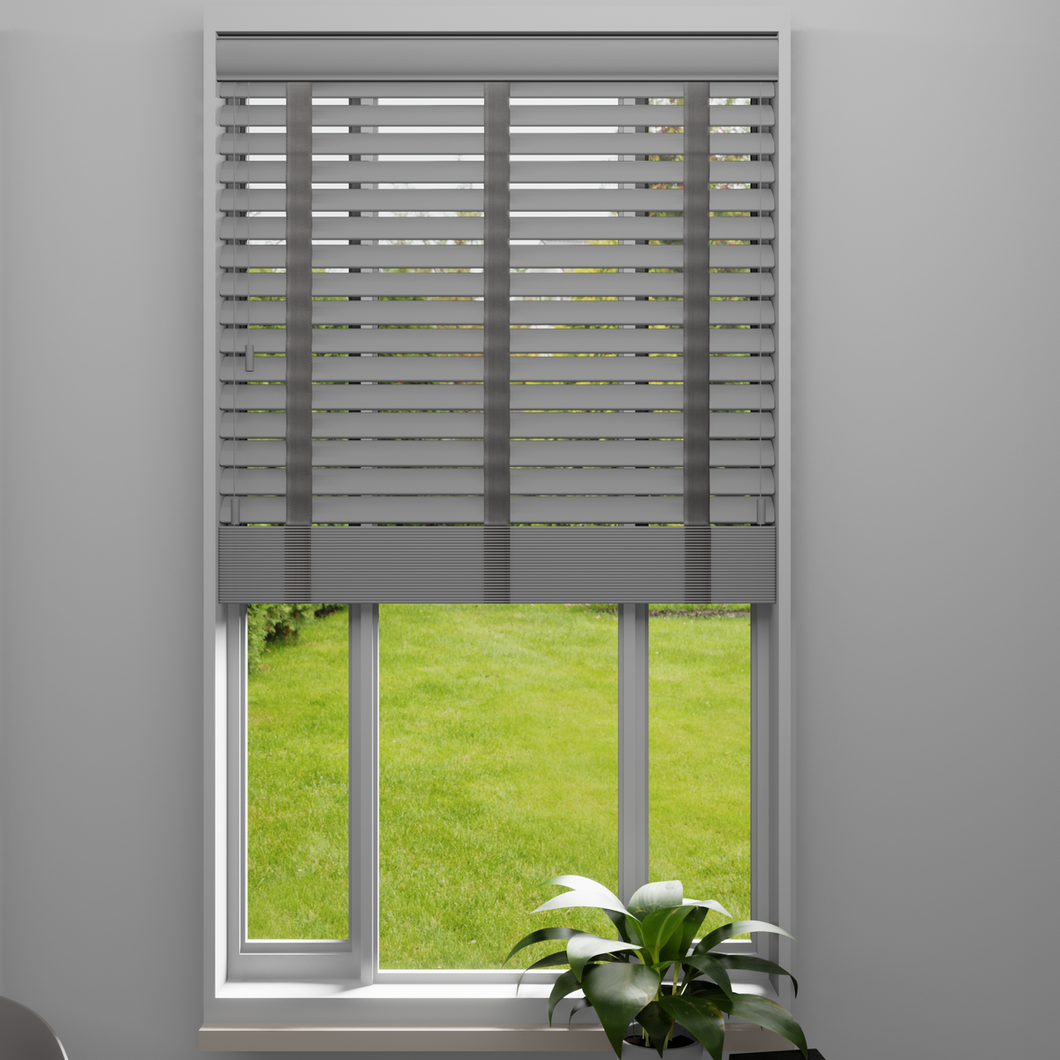 Mission Grey Faux Wood Venetian Blind with Tapes