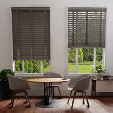 Load image into Gallery viewer, Orion Grey Faux Wood Venetian Blind with Tapes
