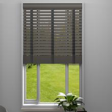 Load image into Gallery viewer, Orion Grey Faux Wood Venetian Blind with Tapes
