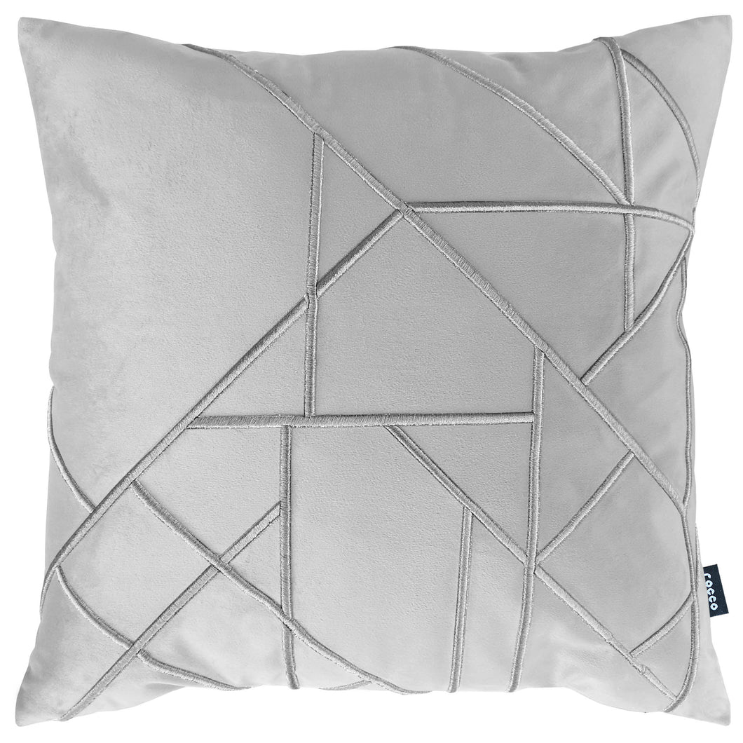 Linear Embroidered Velvet Cushion Grey