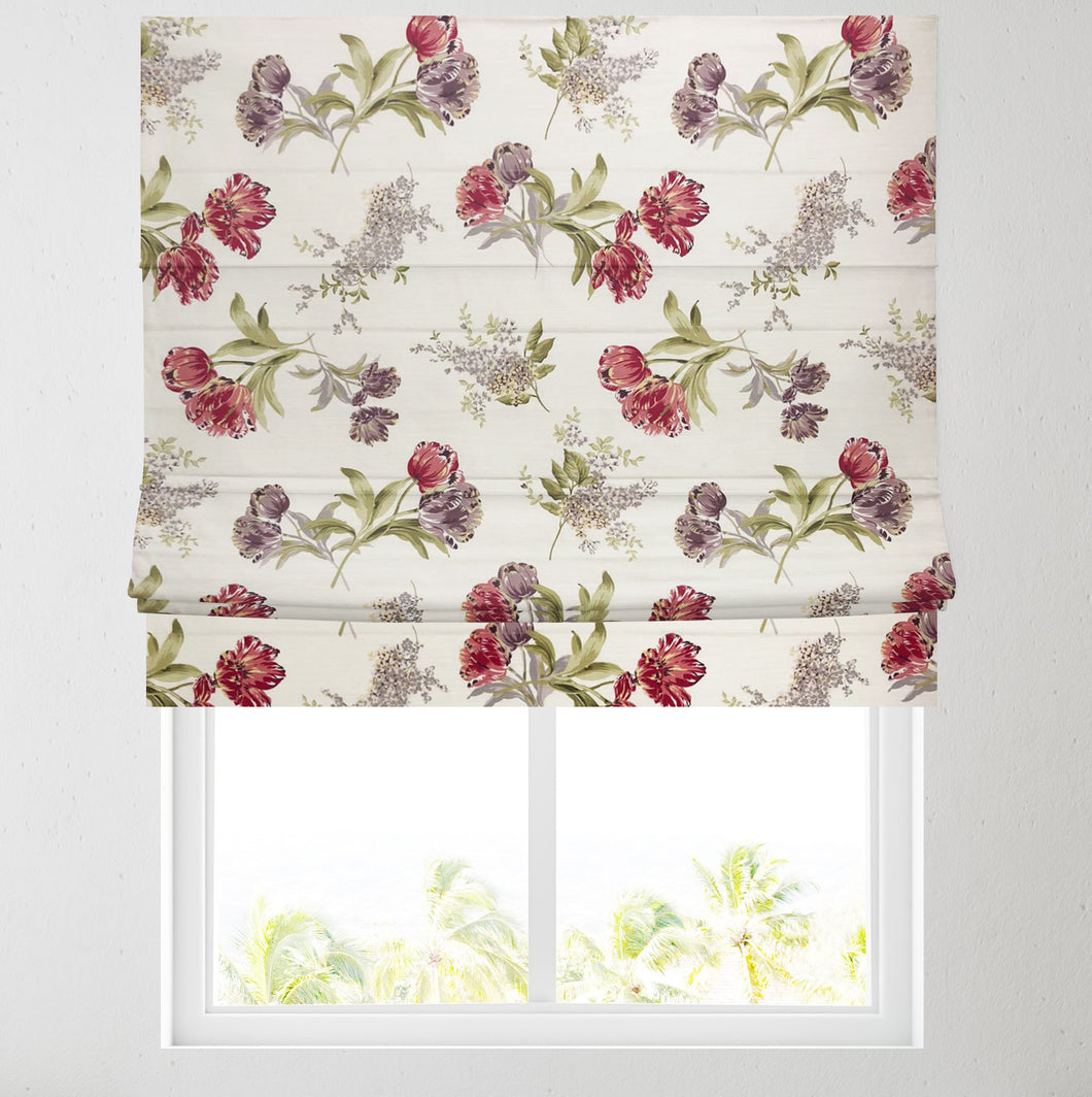 Red Tulips Lined Roman Blind