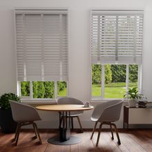 Load image into Gallery viewer, Serene Pure White Fine Grain Faux-Wood Venetian Blind with Tapes
