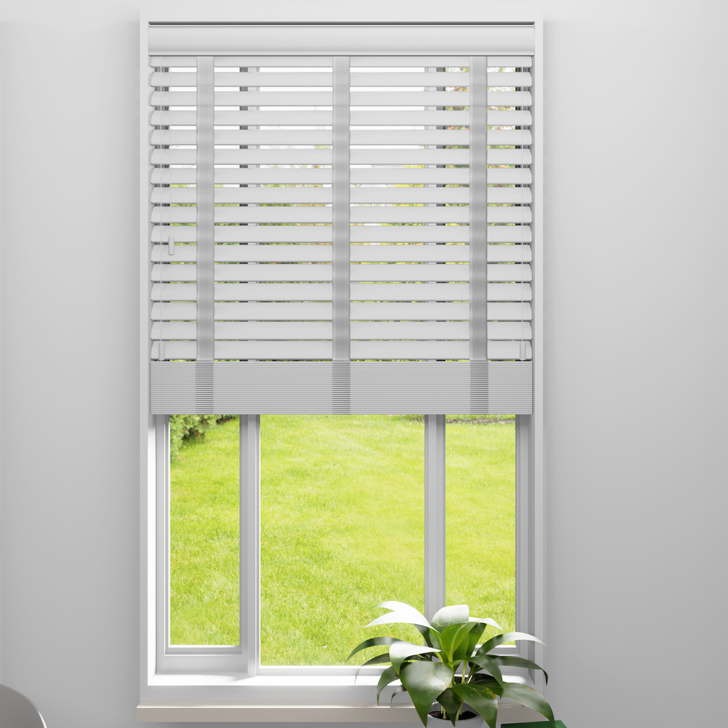 Serene Pure White Fine Grain Faux-Wood Venetian Blind with Tapes