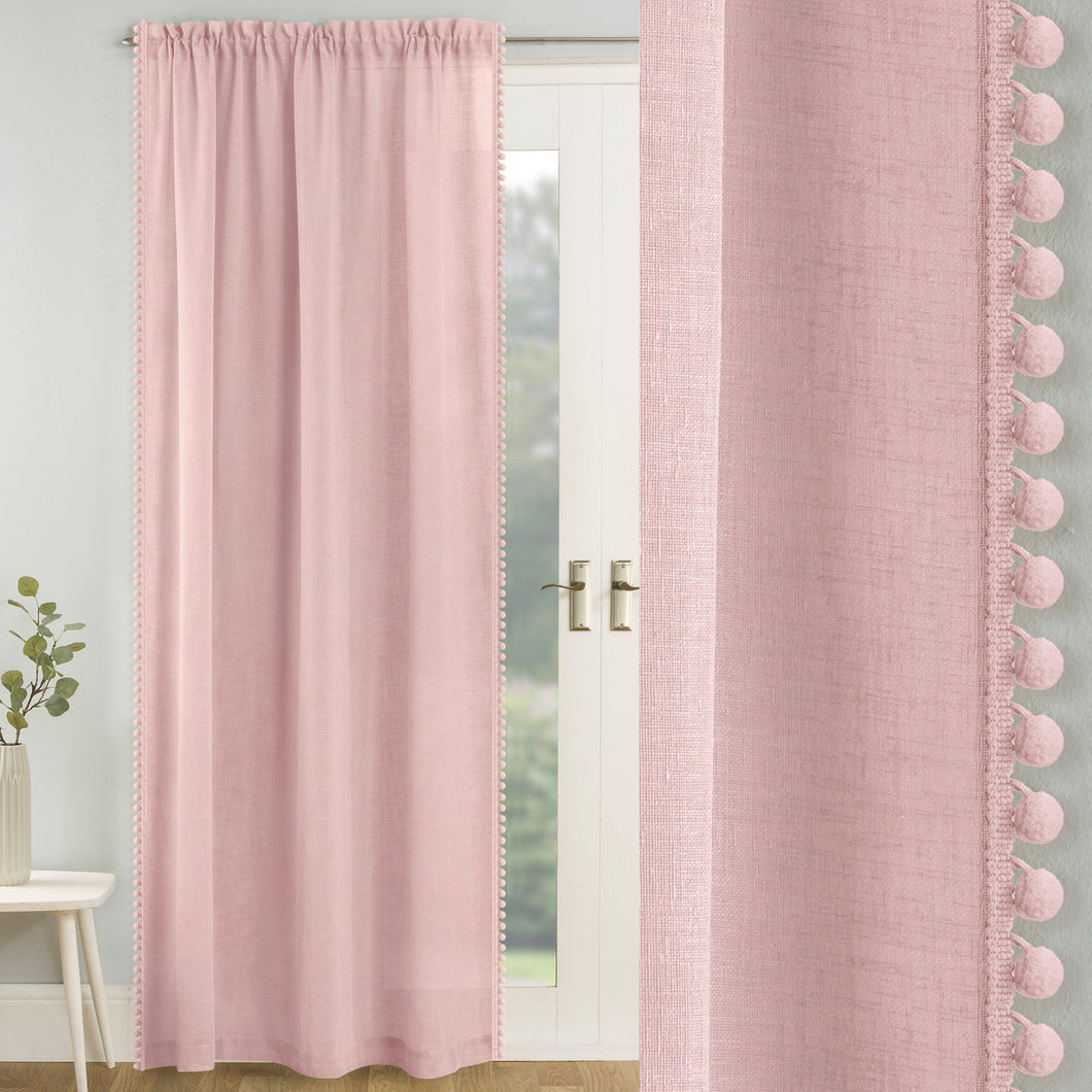 Tahiti Blush Pink Pom Pom Voile Curtain Panel
