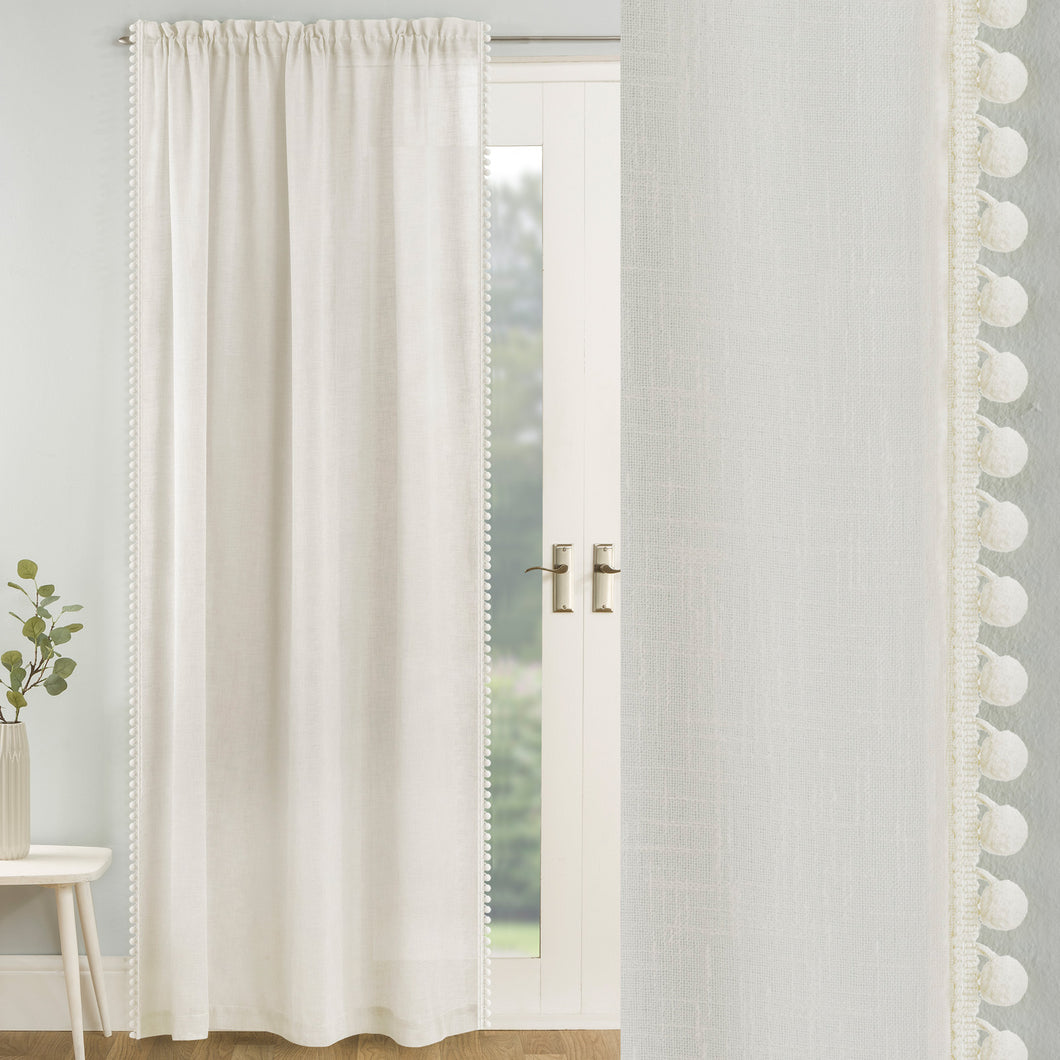 Tahiti Cream Pom Pom Voile Curtain Panel