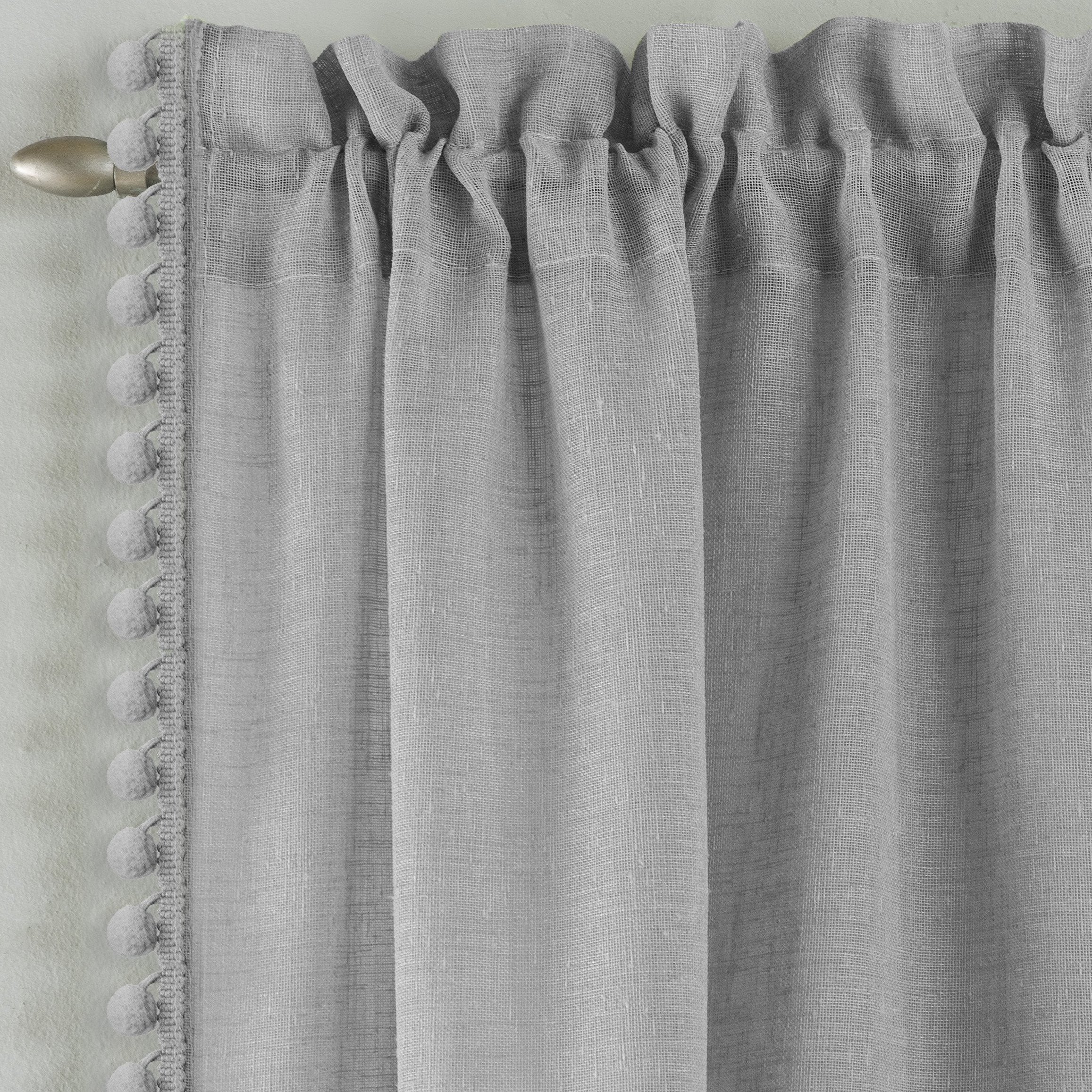Tahiti Grey Pom Pom Voile Curtain Panel