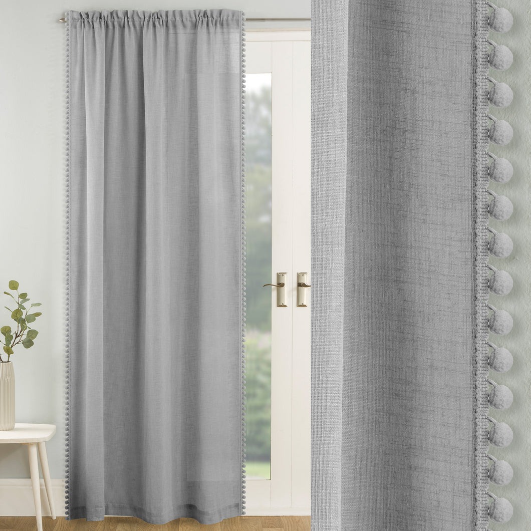 Tahiti Grey Pom Pom Voile Curtain Panel