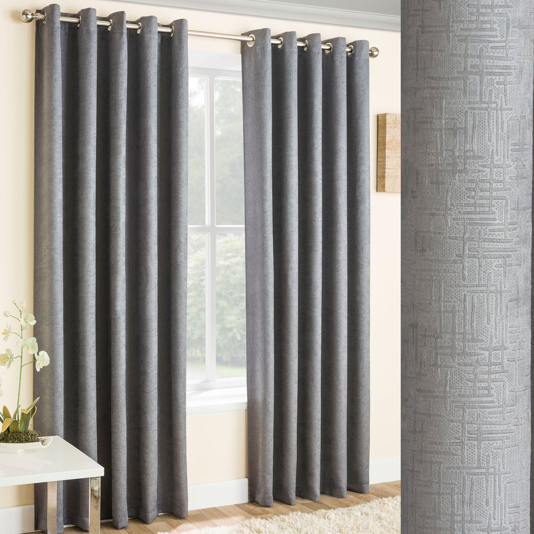 Vogue Grey Textured Self Lined Curtains