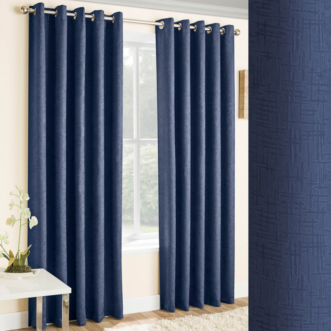 Vogue Navy Textured Self Lined Curtains
